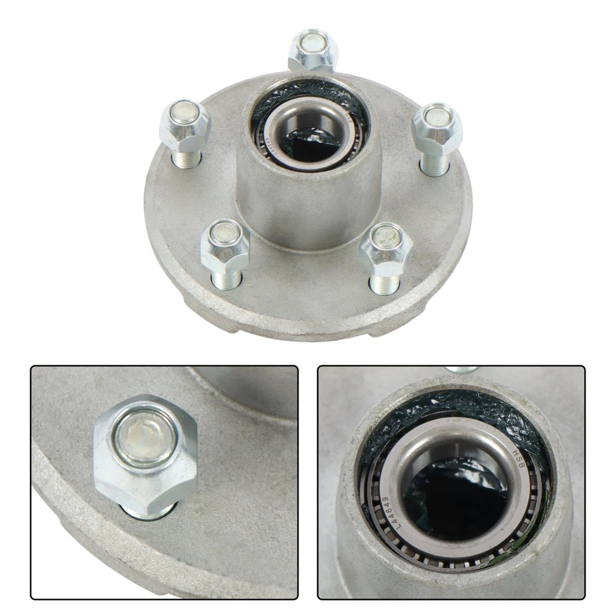 Pre-assembled Galvanized 5 On 4 Inch Trailer Hub Bearing Kit Includes Dust Cap With Rubber Plug