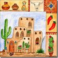Southwest Sampler Ii By Sara Mullen Ceramic Accent Tile 8 X Kitchen Shower Backsplash 