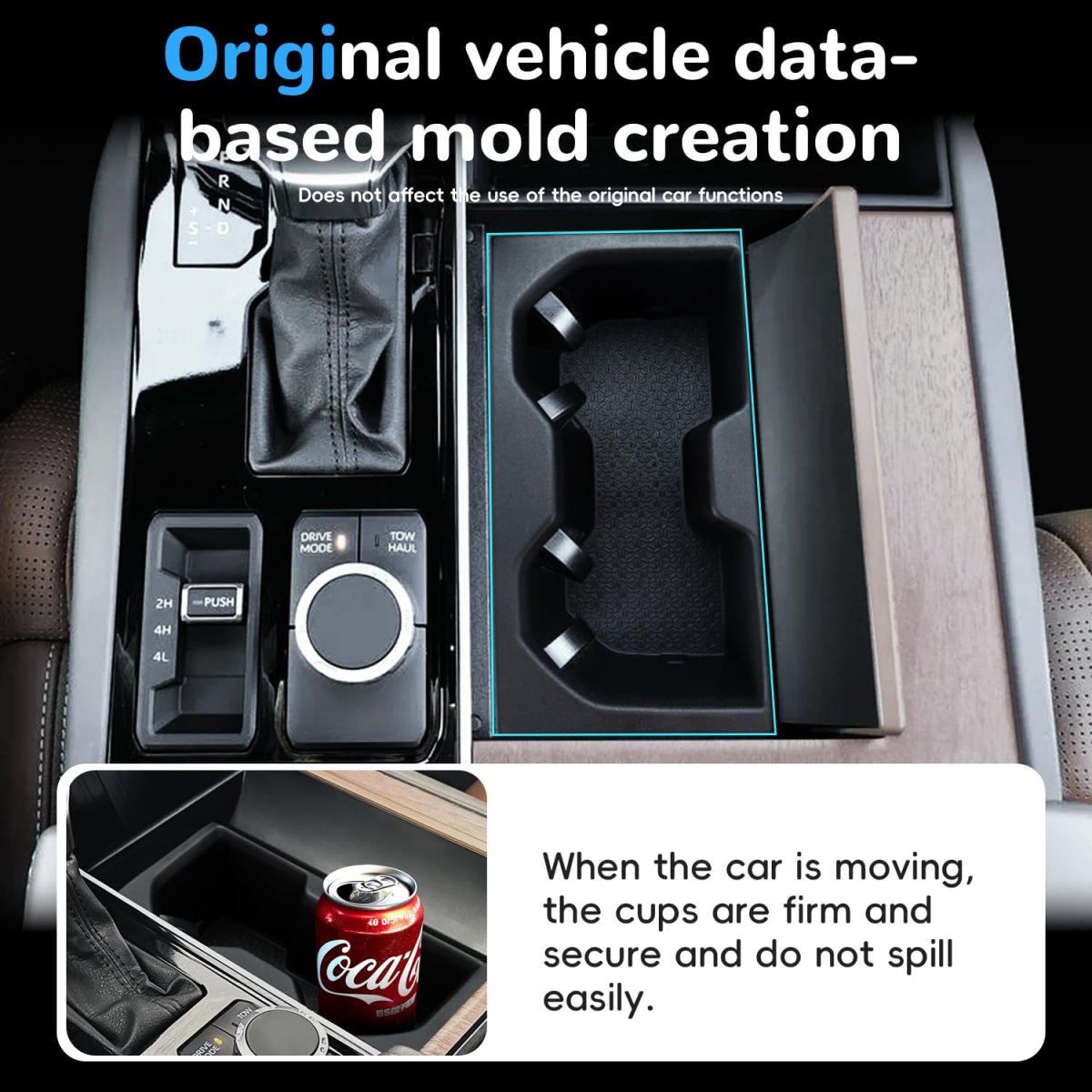 Cup Holder Insert For 2024 2025 2026 Toyota Sequoia And 2022 Tundra Center Console Rear Armrest Tpe Drink Bottle Interior Black