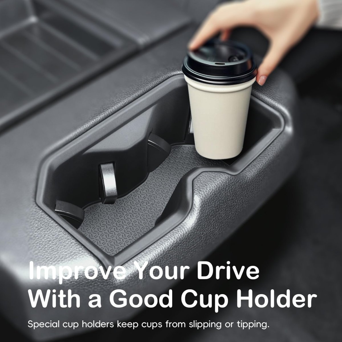 Cup Holder Insert For 2024 2025 2026 Toyota Sequoia And 2022 Tundra Center Console Rear Armrest Tpe Drink Bottle Interior Black