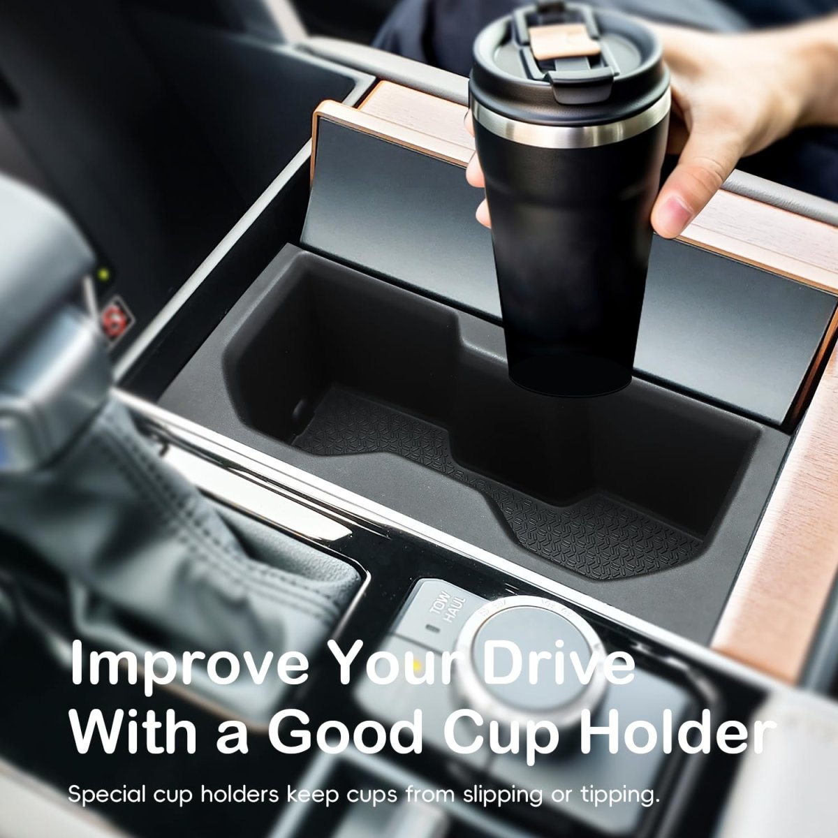 Cup Holder Insert For 2024 2025 2026 Toyota Sequoia And 2022 Tundra Center Console Rear Armrest Tpe Drink Bottle Interior Black