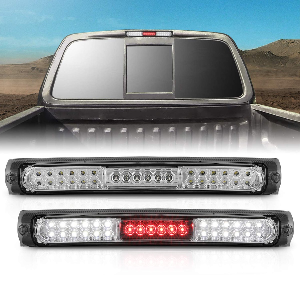 Chrome Led High Mount Stop 3rd Brake Light For 1997 2003 Ford F150 F250 And 2004 Heritage Clear Polycarbonate Lens Rear Center