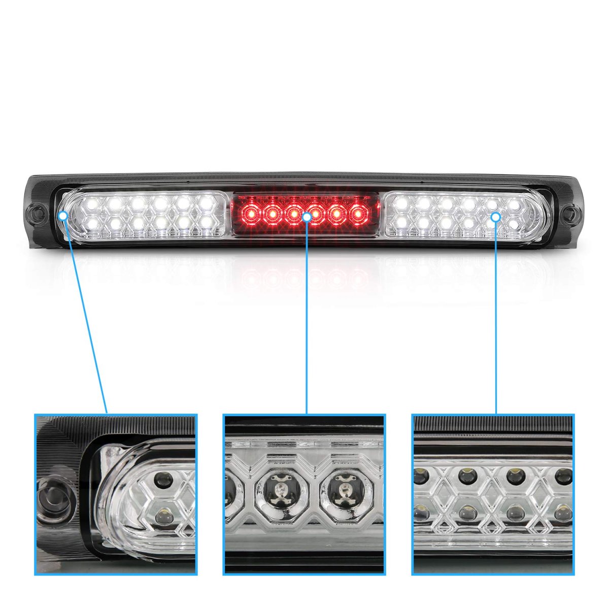 Chrome Led High Mount Stop 3rd Brake Light For 1997 2003 Ford F150 F250 And 2004 Heritage Clear Polycarbonate Lens Rear Center