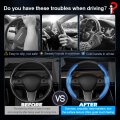 Cartist Carbon Fiber Steering Wheel Cover Custom Fit For Tesla Model 3 2017-2023 2024 And Y 2020-2023 Anti Skid Leather Car