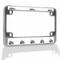 Fastasticdeals Metal Insert Bike License Plate Frame M1 Abrams Tank Weatherproof Motorcycle Accessories Chrome 4 Holes Solid 