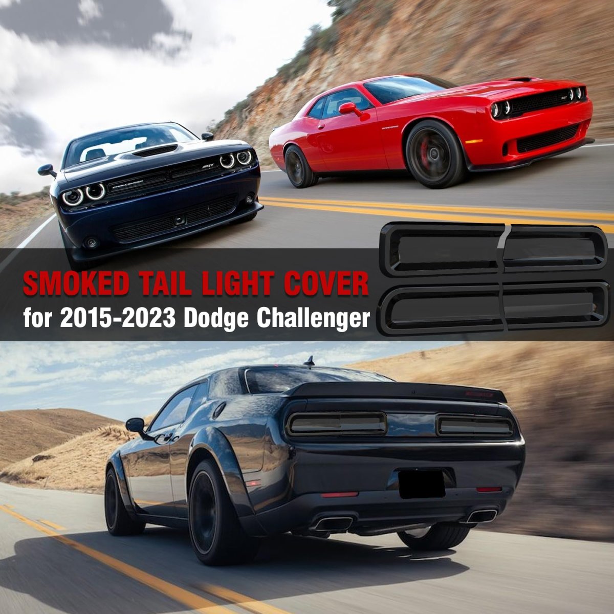 Smoked Tail Light Covers For 2015 2023 Dodge Challenger Rear Guards Kit Black Abs Plastic Protective Trim 4 Piece Set