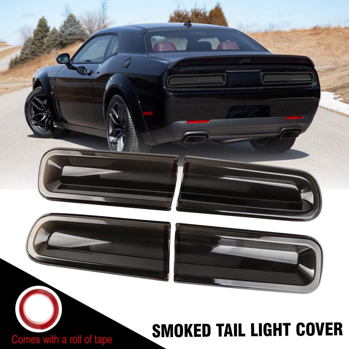 Smoked Tail Light Covers For 2015 2023 Dodge Challenger Rear Guards Kit Black Abs Plastic Protective Trim 4 Piece Set