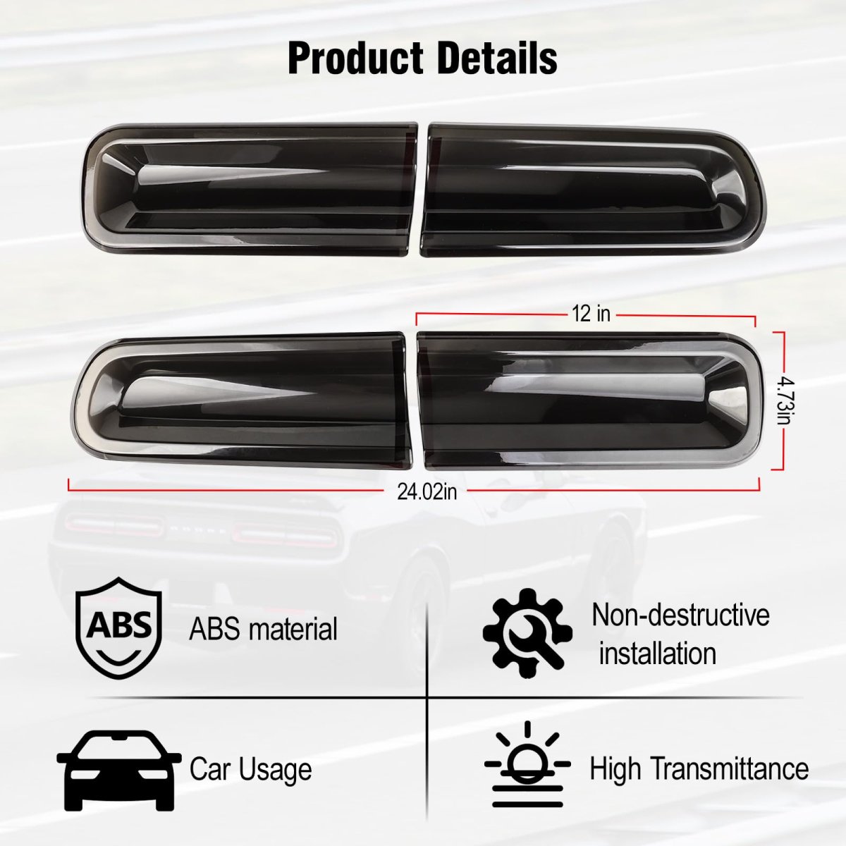 Smoked Tail Light Covers For 2015 2023 Dodge Challenger Rear Guards Kit Black Abs Plastic Protective Trim 4 Piece Set