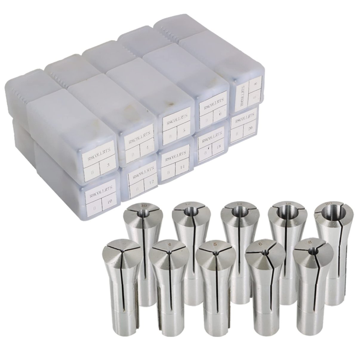 R8 Collet Set 3 To 20mm For Milling Machine Spindle Taper Bore 0 0006 Tir Accuracy 10 Pack With Storage Case