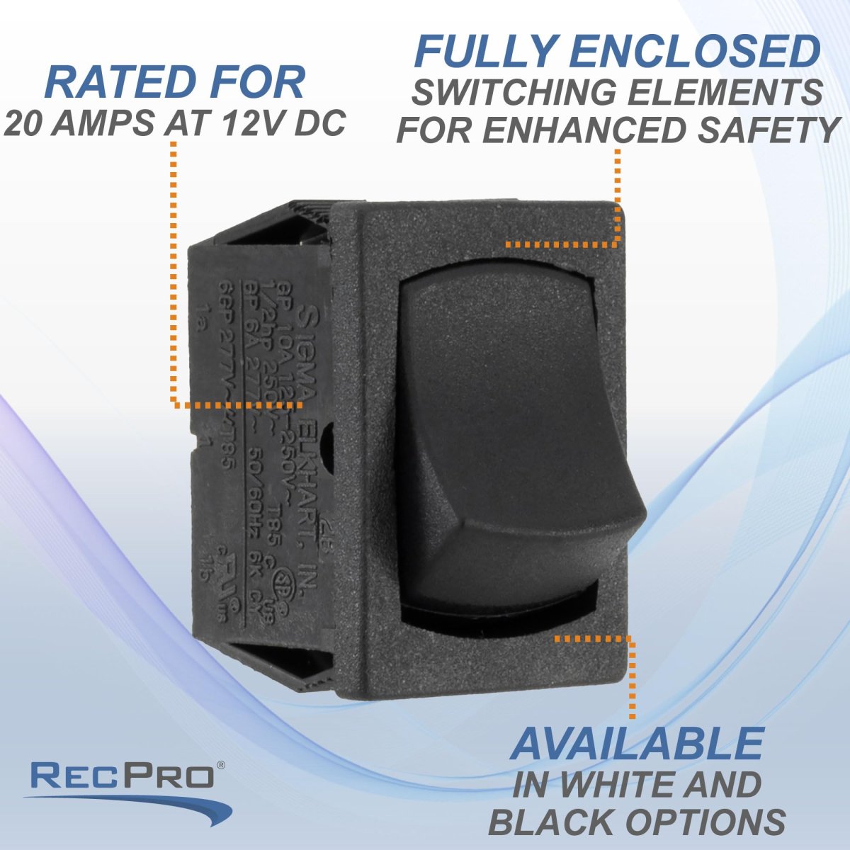 Recpro Rv Single Pole Throw Rocker Switch 20a 12v Dc Mini On Off Spst Black