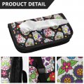 Mchiver Sugar Skull Car Tissue Holder For Sun Visor Wipe Dispenser With Zippers Adjustable Case Console Back Seat Automotive