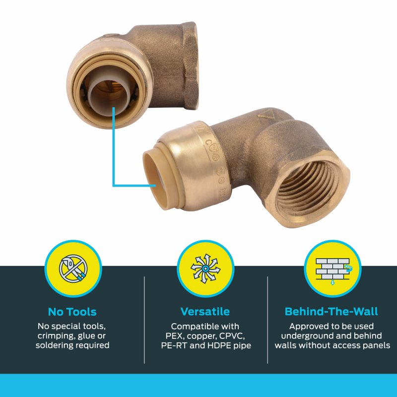 Sharkbite 1 2 Inch X 90 Degree Female Adapter Elbow Push To Connect Brass Plumbing Fitting Pex Pipe Copper Cpvc Pe-rt Hdpe
