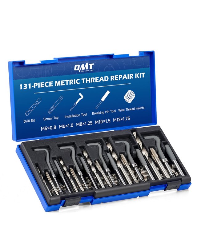 Metric Thread Repair Kit 172pc Set M5 M6 M8 M10 M12 Titanium Coated High Speed Steel Stripped Restorer For Aluminum Iron And