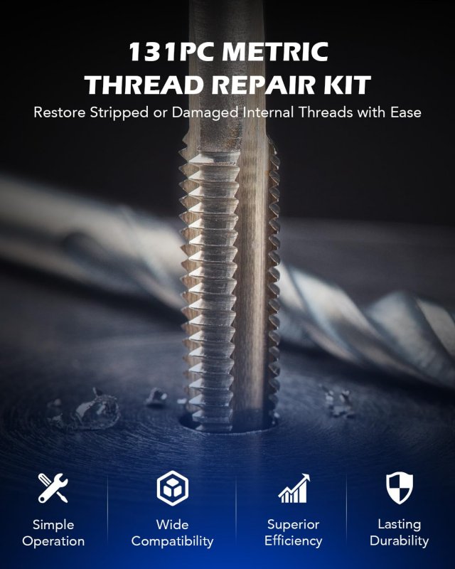 Metric Thread Repair Kit 172pc Set M5 M6 M8 M10 M12 Titanium Coated High Speed Steel Stripped Restorer For Aluminum Iron And