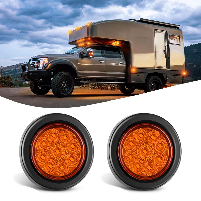 Nilight 2inch Round Marker Light 2pcs Amber 9led Led Clearance Flush Mount With Plug Grommet Pigtail Hardwired For 12v Truck