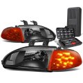 Auto Dynasty Led Turn Signal Black Housing Headlight Lamps Tool Kit Compatible With Honda Civic 2 3dr 92-95