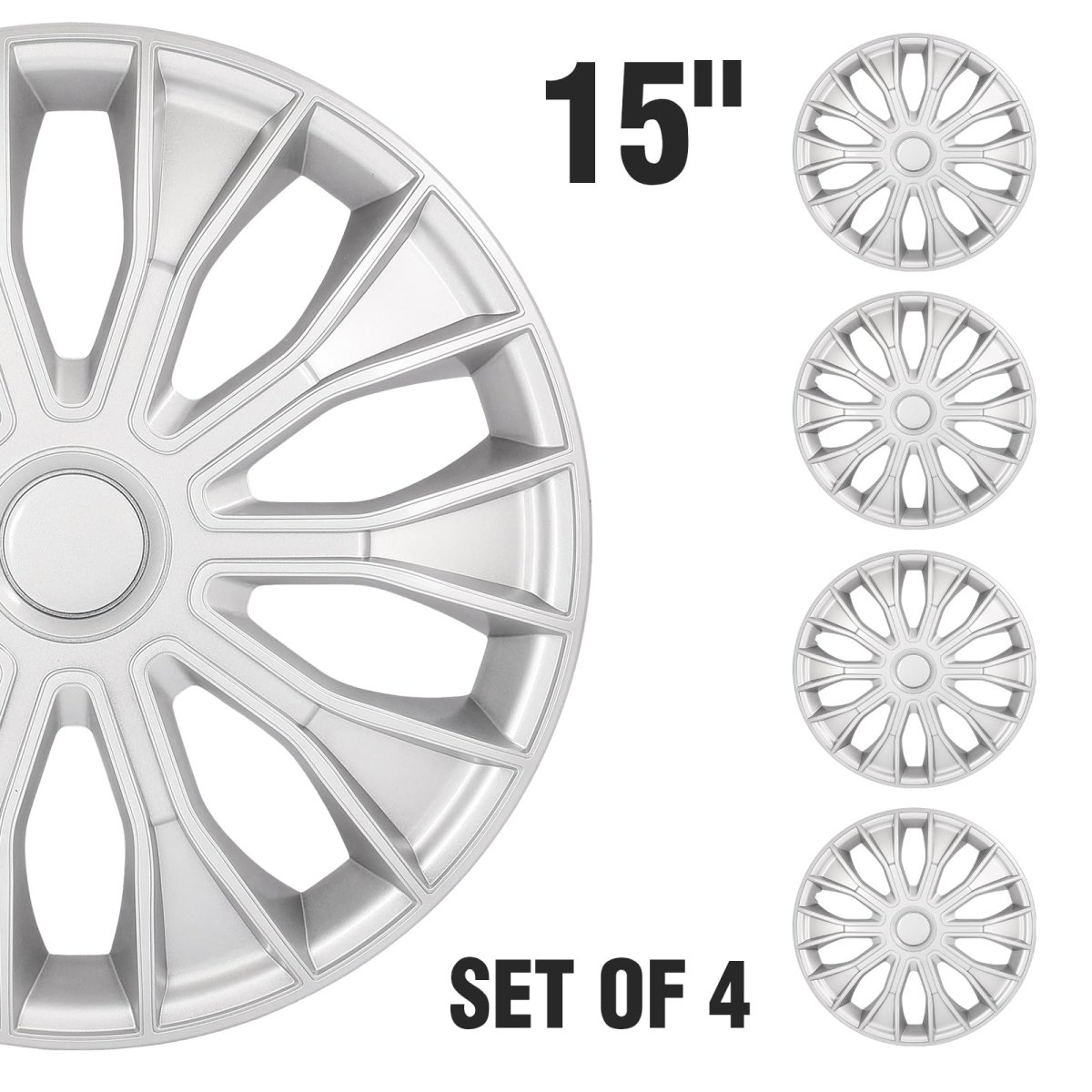 15 In Silver Hubcaps Wheel Covers Universal Set For Most Cars And Trucks Durable Abs Plastic Snap On Full Lug Skin Accessories