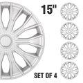 15 In Silver Hubcaps Wheel Covers Universal Set For Most Cars And Trucks Durable Abs Plastic Snap On Full Lug Skin Accessories