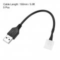 Uxcell Led Strip Light Connector 2 Pin 10mm Solderless To Usb Cable 150mm Length Black 5pcs