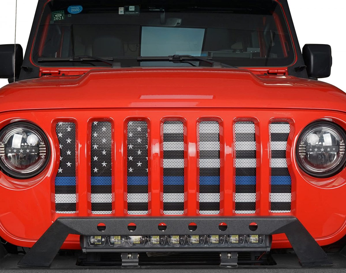 Thin Blue Line Flag Grill Mesh Insert Front Grille Bug Screen Deflector For Jeep Wrangler Jl And Gladiator Jt 2018 2019 2020