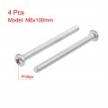 Uxcell M8x100mm Machine Screws Pan Phillips Cross Head Screw 304 Stainless Steel Fasteners Bolts 4pcs