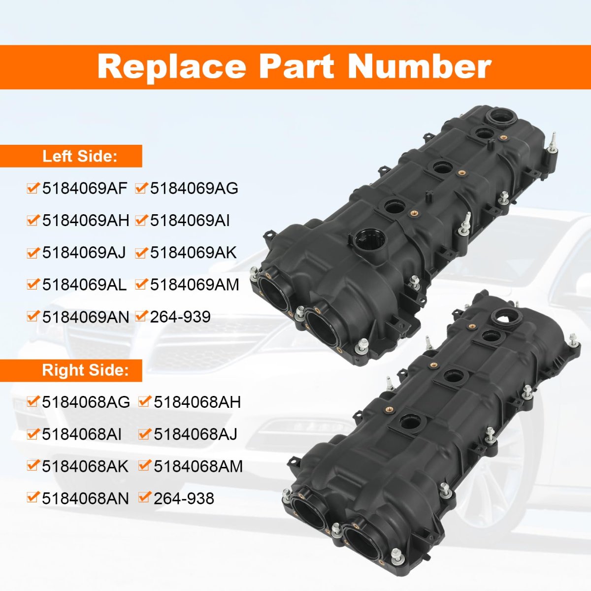 Engine Valve Cover With Gasket Left And Right Side 5184068an Replacement For Jeep Grand Cherokee Dodge Avenger Challenger