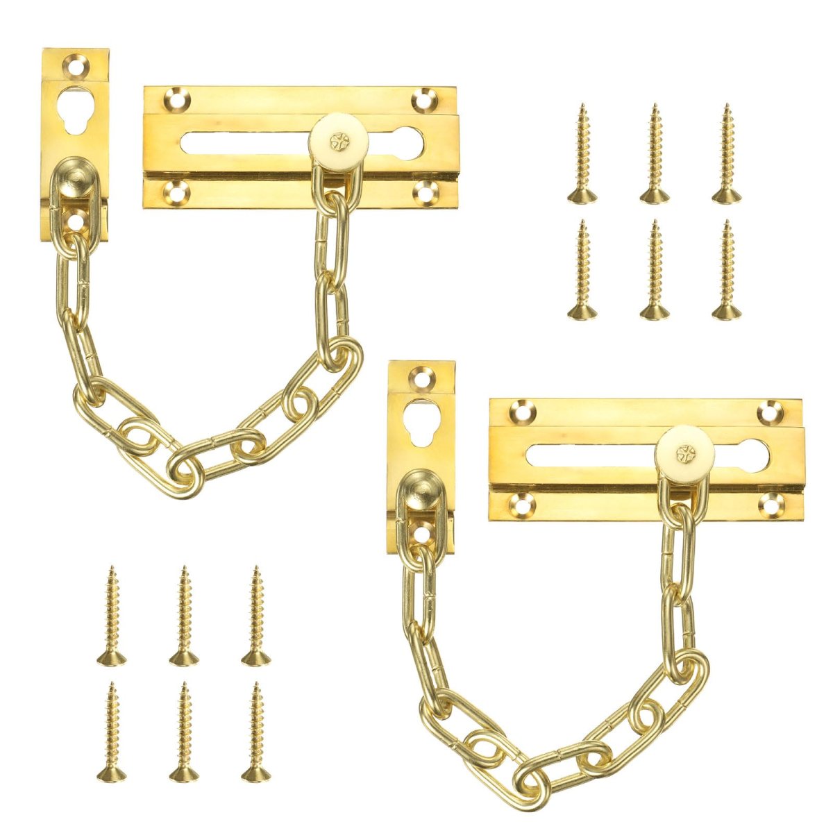 2 Pcs Door Chain Lock Security Guard With Screw Heavy Duty For Home Office Hotel Apartment Inside Brass Tone
