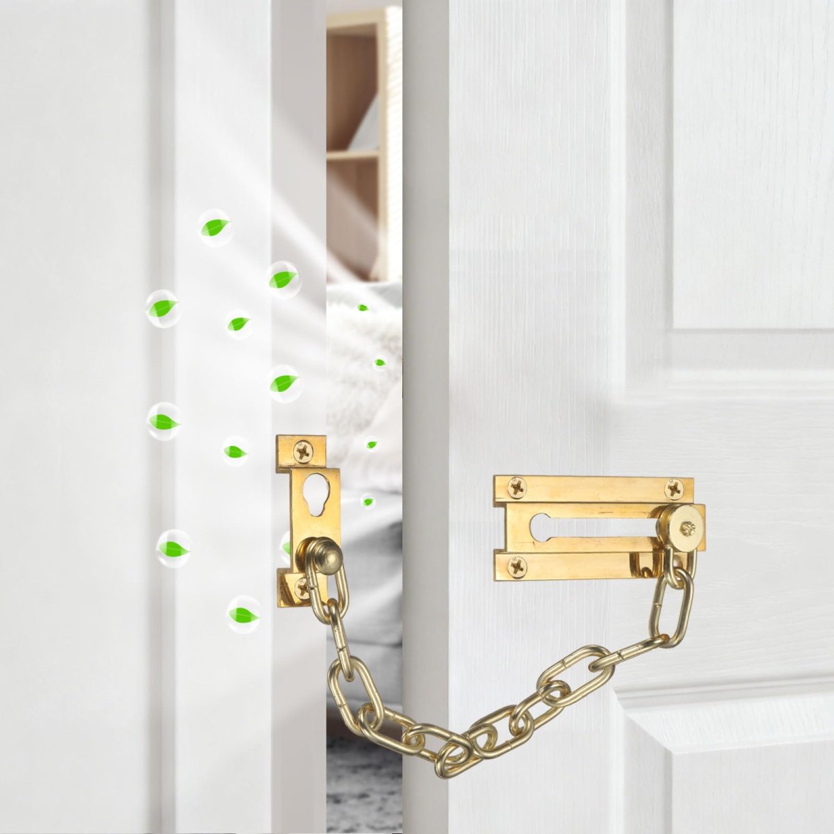 2 Pcs Door Chain Lock Security Guard With Screw Heavy Duty For Home Office Hotel Apartment Inside Brass Tone