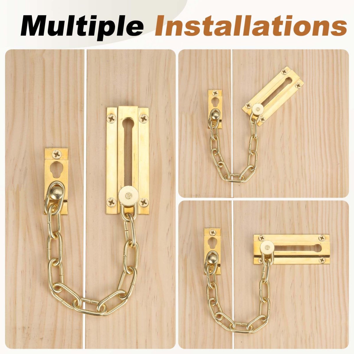 2 Pcs Door Chain Lock Security Guard With Screw Heavy Duty For Home Office Hotel Apartment Inside Brass Tone