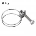 Uxcell 6pcs Double Wire Hose Clamp 40-45mm Adjustable Stainless Steel Clips With M6 Bolt For Dust Collection Pump Pipe