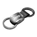 Jeep Black Chrome Metal With Genuine Leather Accent Key Chain