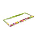 Delerain Tulip Flowers License Plate Frame Car Tag Cover Stainless Steel Metal Aluminum For Us Standard 2 Round Holes Set Of