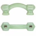 Depression Era Hexagonal Milk Green Jadeite Glass Drawer Pull Centers 3 Bridge Handle For Antique Cabinet Door Dresser Desk 