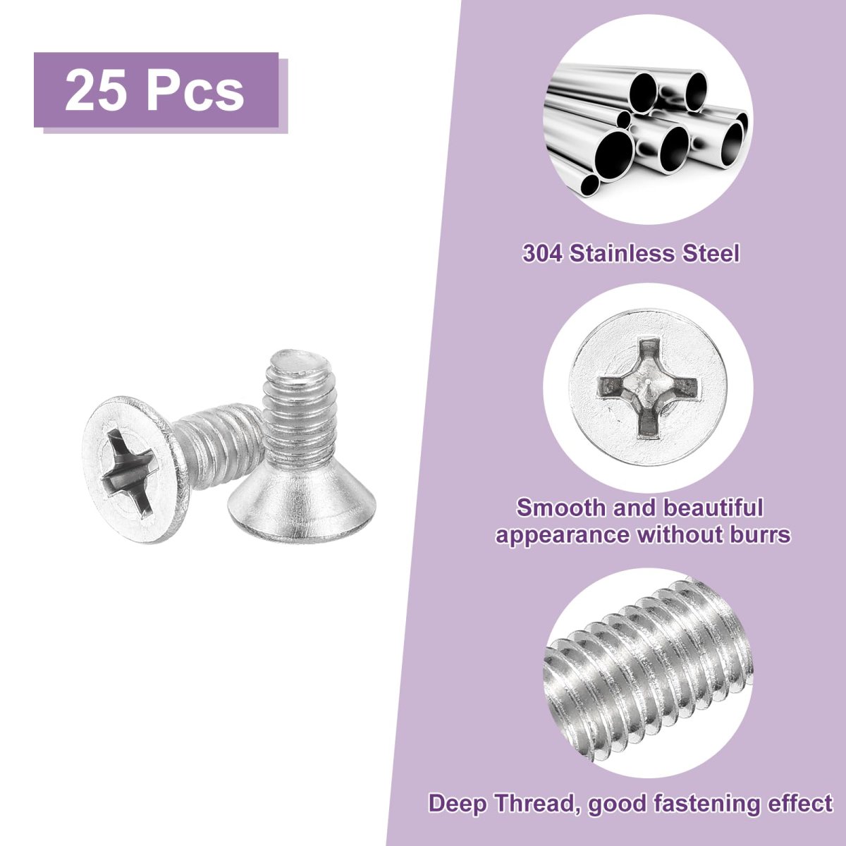 25 Pcs 8-32x3 8 In Machine Screws 304 Stainless Steel Phillips Pan Head Cross Recessed Bolts For Wall Sockets And House Repairs
