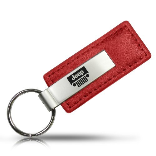 Jeep Grill Logo Red Leather Car Key Chain