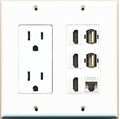 Riteav 2 Gang Decorative 15a Power Outlet 3 Hdmi Cat5e White Usb A-a Wall Plate 