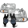 Ford Super Duty 4pcs Pair Of Chrome Housing Amber Corner Headlights Smoked Lens Fog Lights 