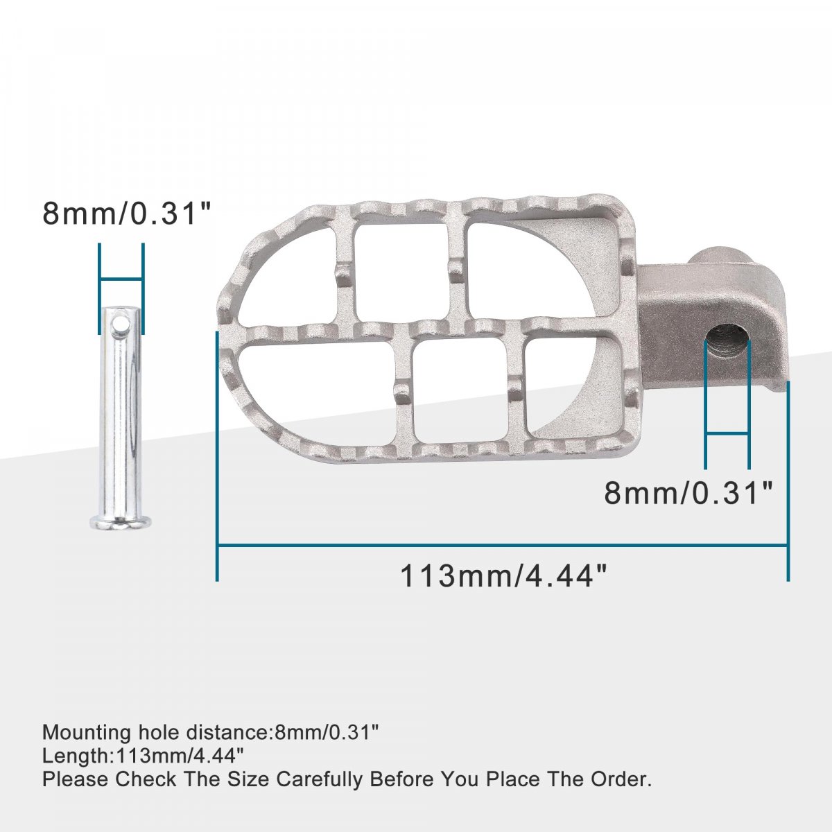 8mm Aluminium Foot Pegs For 50cc 70cc 90cc 110cc 125cc Taotao Dirtbike Silver Motocross Mx Rest Replacement Pw50 Pw80 Ttr90 Pit