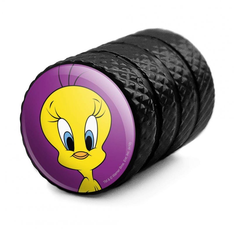 Looney Tunes Tweety Bird Tire Rim Wheel Aluminum Valve Stem Caps 4 Piece Set Black 0 55 In Height