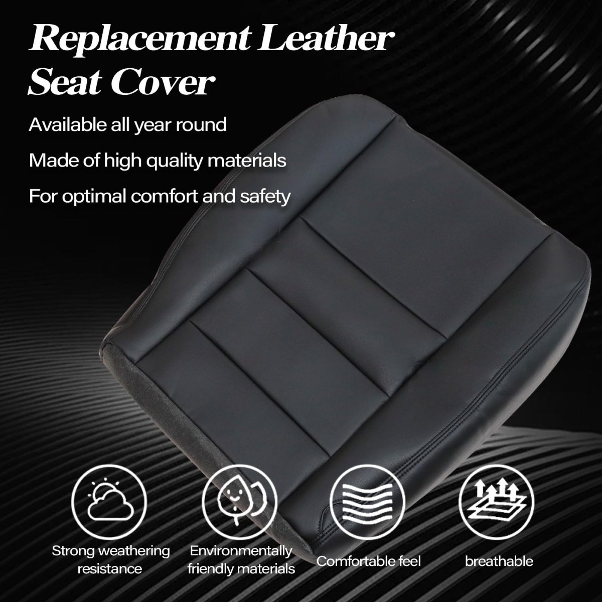 Secos 6pcs Driver Passenger Side Bottom Top Replacement Seat Cover Foam Black For F250 F350 F450 F550 Lariat Super Duty Xlt