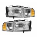 Pair Headlights For Dodge 94-02 Ram Pickup Without Sport Package Halogen Clear Lens Front Assembly Driver And Passenger Side 