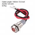Uxcell Signal Indicator Lights Ac Dc 12v-24v 8mm Panel Mount Red Led Waterproof Metal Shell 5pcs Lamp For Industrial Electrical