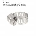 Uxcell 10-16mm Gear Hose Clamp 304 Stainless Steel Fuel Line 10 Pcs