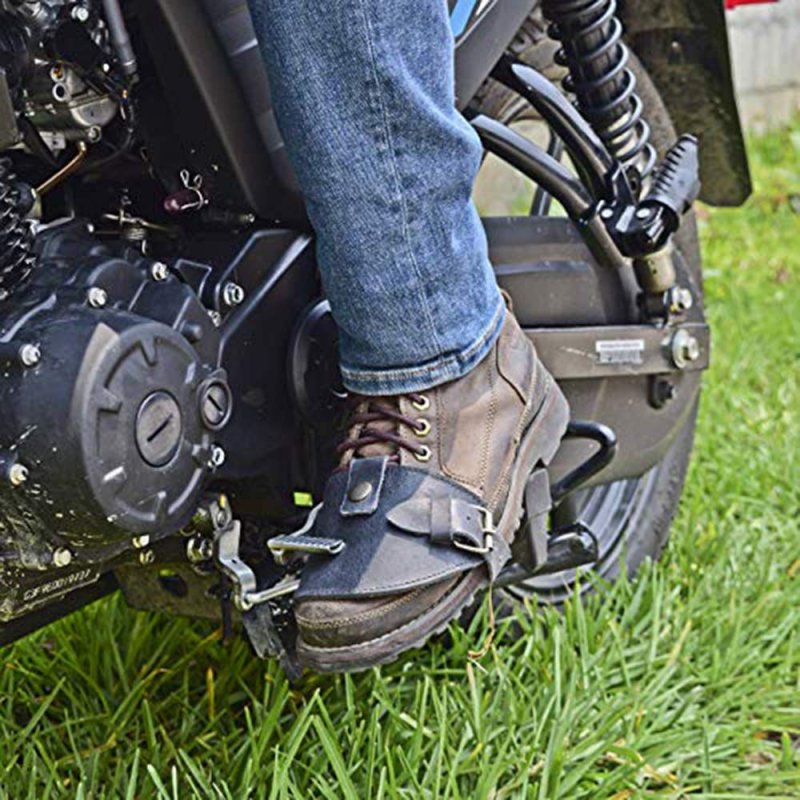 Hide Drink Motorcycle Boot Leather Protector Shifter Biker Gear Shoe Cover Guard Handmade Charcoal Black