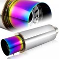 Q1-tech Universal 4 Rainbow Burnt Tip Jdm N1 Style Muffler Hi Flow Stainless Steel Weld-on 2 5 Inlet Removable Silencer 