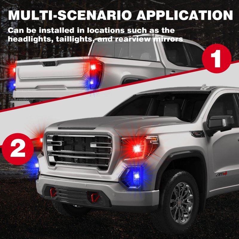 Wineco Red Blue 8pcs Led Hideaway Strobe Police Lights Kit 20 Flashing Patterns W Control Panel For Headlights Taillights
