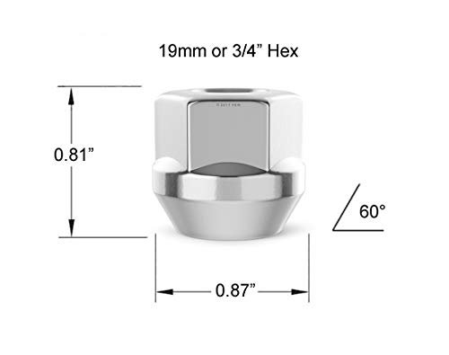 20pcs Chrome Open End Lug Nuts Metric 12x1 5 Thread Size 0 81 Length Cone Conical Taper Acorn Seat 19mm 3 4 Hex Head For Many