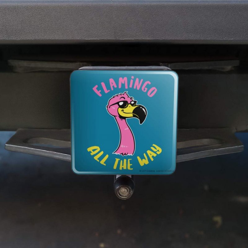 Flamingo All The Way Funny Humor Tow Trailer Hitch Cover Plug Insert
