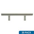 20 Pack Rok Hardware 3 Hole Centers Brushed Nickel Kitchen Cabinet Euro Style Drawer Door Steel T Bar Pull Handle 6 Length 