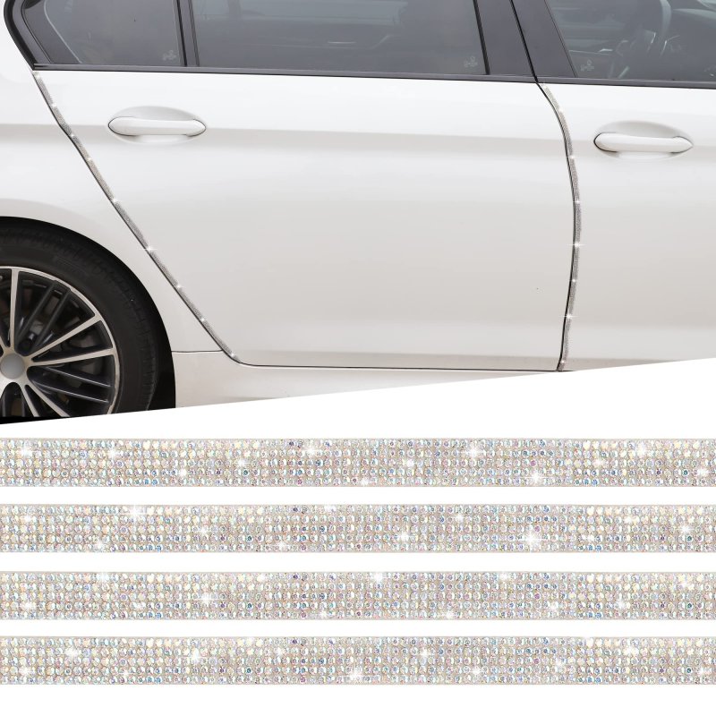Bling Car Door Guard Crash Bumper Crystal Anti Scratch Strip Sticker 4 Pack Ab White Rhinestone Protector For Interior And